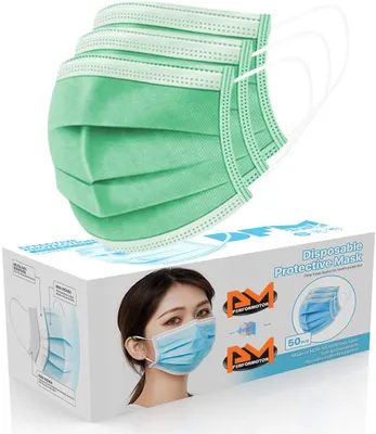 Produktbild von SAMTOBELY 50 Stück Mundschutz 3-lagig , MNS Atemschutz Einweg Maske Hygieneschutz 18x9 cm  Grün Menge: 50 Stück / BOX