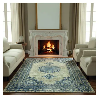 Imagen del producto de Melis Home Alfombra kilim de chenilla Azul 80x300 cm Elegante vintage color crema y, con estampado digital, lavable, antideslizante, 9 mm, para salón