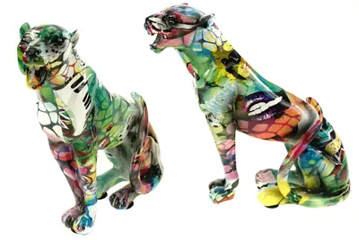 Produktbild von Casablanca 2er Ser Deko Gepard sitzend Skulptur Urban Street Art 20 cm bunt Raubkatze Figur