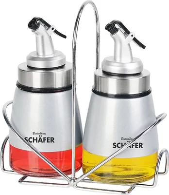 Produktbild von 3-Teilig Essig-/Öl-Menage Gewürzständer 2 Flaschen mit Ausgießer tropffrei Silber