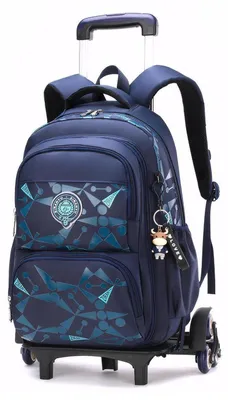 Produktbild von Kinderrucksack mit Rollen abnehmbar 6 Räder Blau 29x18x43 cm