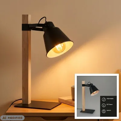 Produktbild von Tischleuchte Tischlampe, Schwarz / Holz, 25 Watt, E27-Fassung, 20 x 46,6 cm – Briloner