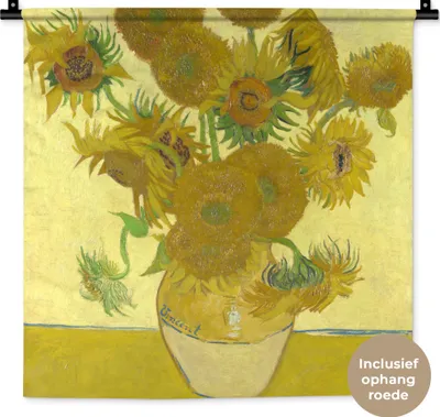 Produktbild von MuchoWow® Wandteppich Wandbehang Sonnenblumen - Vincent van Gogh 60x60 cm Tapisserie Dekoration Wandtuch - Dekorationen - Wand Decke