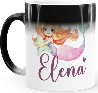 Produktbild von Kindertasse Meerjungfrau Zaubertasse personalisierte Namenstasse aus Keramik Geschenke für Kinder Mädchen SpecialMe® schwarz Magic-Tasse
