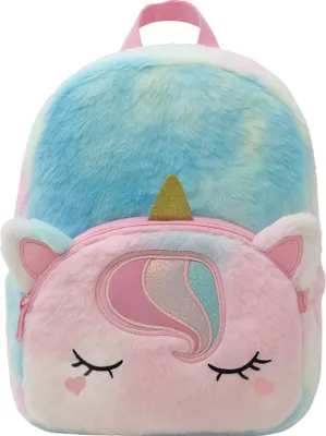 Produktbild von Kinderrucksack Einhorn Regenbogen Mädchen, flauschiger Rucksack Kinder Plüsch, Freizeitrucksack Kindergarten Kita mit Vordertasche