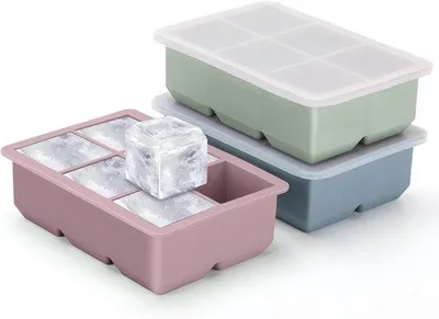 Produktbild von Silikonische vierkante ijsblokjesbakken, 3 stuks, 6 vakken, deksel, herbruikbaar, cocktail- en drankenbak, 18,5x12,5x5,6 cm