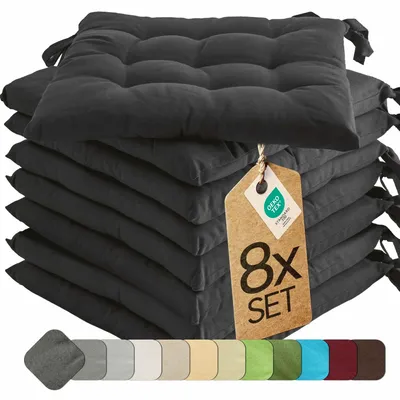 Immagine prodotto di Cuscino di seduta cuscino di sedia per interni ed esterni set di 8 40x40 cm - antracite - etérea cuscino di sedia con cinghie
