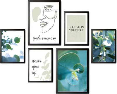 Produktbild von 6er Poster Set Premium Bilder Wohnzimmer Spruch Kunstdruck Deko 2x A3 4x A4 Wand