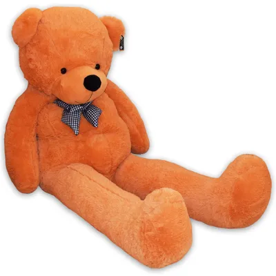 A large orange teddy bear sitting on a white background.