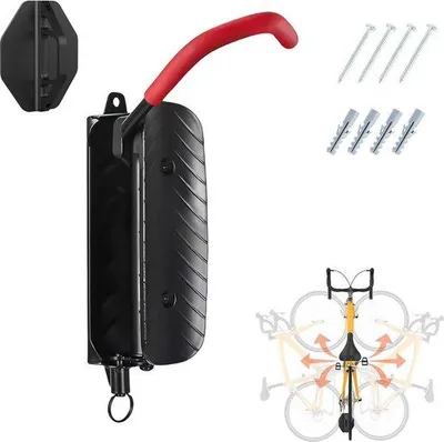 Immagine prodotto di Portabiciclette girevole - Supporto da parete - Elevata capacità di carico - Adatto alla maggior parte delle biciclette - Nero/Rosso