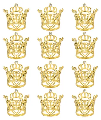 Produktbild von Packung mit 12 Mini-Kuchenverzierungen – Goldene Tiara-Dekorationen mit Perlen