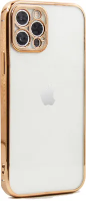 A white iPhone 13 with a gold case is shown from the back.