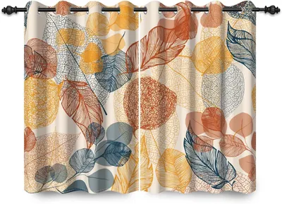 Immagine prodotto di Tende oscuranti termiche per finestre - 135 x 229 cm, tenda con motivo astratto a foglie e passanti - Motivo a foglie colorato - Ideale per soggiorno o camera da letto