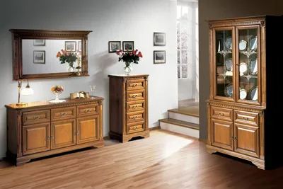 Produktbild von Wohnzimmer Schrank Kommode Italien Spiegel klassisches Set 3tlg Holz