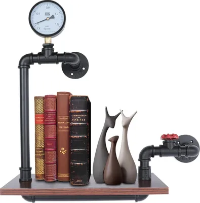 Image de Etagère murale - Etagère de salle de bain - 1 niveau - Montage mural - Style industriel tubulaire rustique - Bois et métal - Etagère flottante