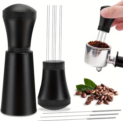 Produktbild von 7-Pin-Espresso-Verteiler, Kaffeepulver-Rührnadel, Espresso-Verteiler, Espresso-Verteilerwerkzeuge, Espresso-Rührnadel, Nadelverteiler, Schwarz
