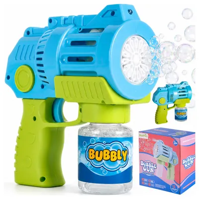 Obrázek produktu pro Malplay pistole na bubliny s 15 otvory, LED, modrá tekutina, od 3 let, dárek