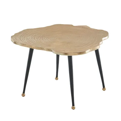 Produktbild von Couchtisch Aluminium Baumscheibe 64x64x37 cm Sofatisch Metall Gold, Design Wohnzimmertisch Rund, Kleiner Kaffeetisch Modern, Beistelltisch Anstelltisch Wohnzimmer