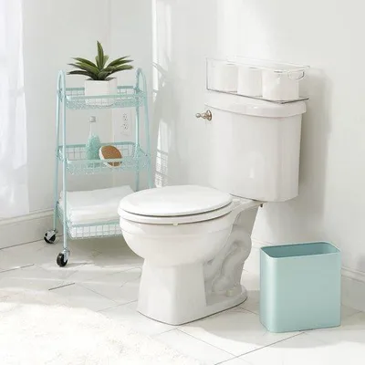 Zdjęcie produktu dla Tomivo® – kompaktowy, prostokątny metalowy kosz na śmieci o wymiarach 14x26x26 cm, w kolorze miętowym, idealny do łazienki, domu i biura