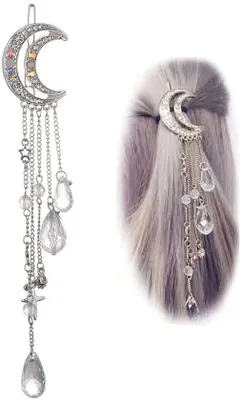Immagine prodotto di Azomor: elegante fermaglio per capelli in argento con cristalli e nappine, perfetto per le occasioni speciali