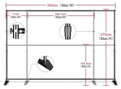 Immagine prodotto di Supporto per fondale, regolabile in altezza, portatile con ruote, doppio 2,7x3,4M