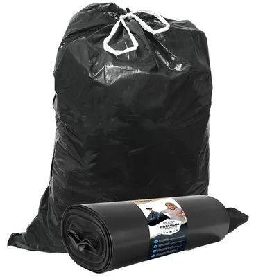 Produktbild von Müllsäcke 120L Schwarz mit ZUGBAND - Reißfest - Abfallbeutel XXL - Müllbeutel - 40 µ Stark - LDPE Recycelt - Großer Müllsack - 120 Liter - Mülltüten - Hausmüll, Gewerbe, Industrie - 25 Beutel