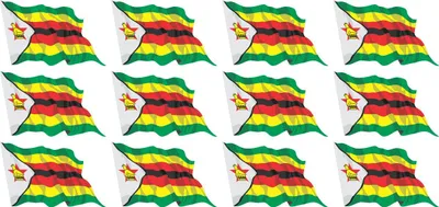 Produktbild von Mini Aufkleber Set - Pack wehend - 50x31mm - selbstklebender Sticker - Simbabwe - Flagge / Banner / Standarte fürs Auto, Büro, zu Hause und die Schule - 12 Stück