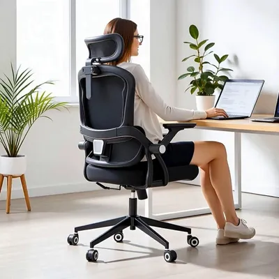 Immagine prodotto di Sedia da ufficio ergonomica con supporto lombare e braccioli pieghevoli