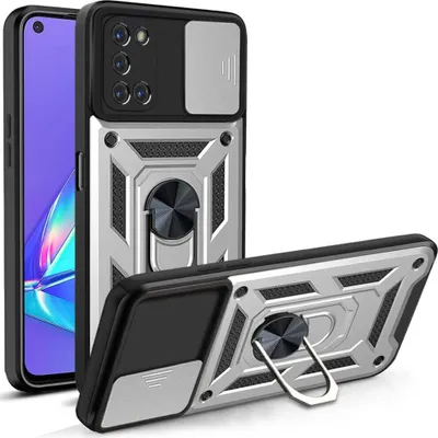 Image de OPPO A52 / A72 / A92 4G Case with Ring, Stand, Camera Protection, TPU Bumper, Silicone Case for OPPO A52 / A72 / A92 4G Silver