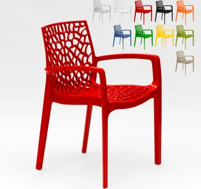 Produktbild von 22er Set Gruvyer Arm Grand Soleil Stühle poliertem Polypropylen mit Armlehnen - Rot