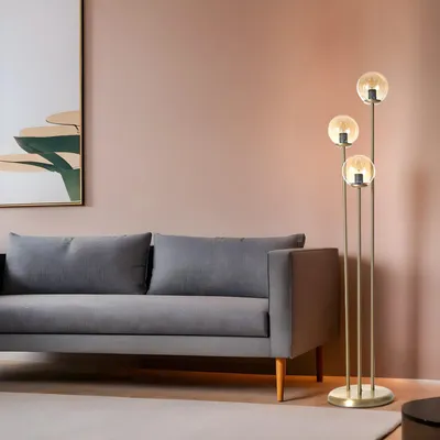 Produktbild von Opviq, Judy 3 Lü Eskitme Bal Camlı Lambader, Stehlampe, METALLKÖRPER, Bernstein, 150 x 30 x 30 cm