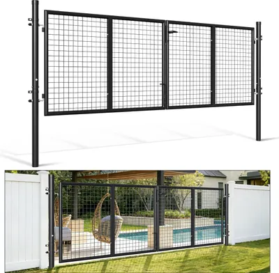 Produktbild von Faziango Doppelflügel Gartentor  Anthrazit, 300 x 100 cm inkl. Griff, Schloss, Schlüsseln und Bodenverriegelung Gartenpforte Einfahrtstor Hoftür,Abgerundet