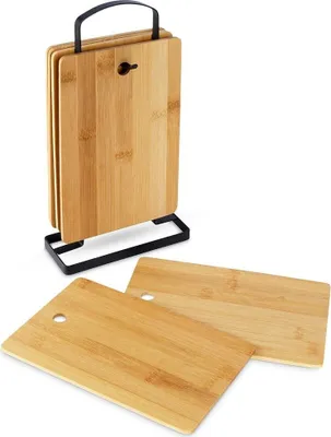 Image de Ensemble de 6 hachoirs Excellent Houseware avec support, bambou/métal, 22 x 14 x 4 cm, marron/noir