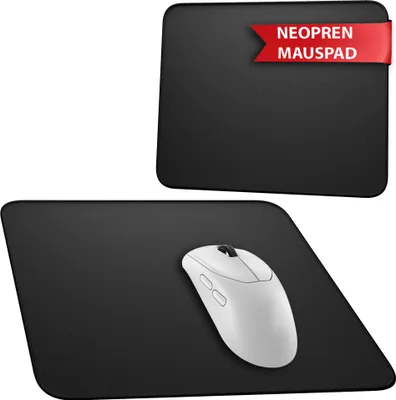 Produktbild von wortek Mauspad klein - Gaming Mauspad in Schwarz - langlebiges Neopren - 24x20cm - vernähte Kanten - rutschfeste Gummiunterseite - Mousepad Gaming - Schwarz