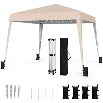 Immagine prodotto di Gazebo pieghevole COSTWAY 3x3 m, gazebo pieghevole regolabile in altezza, gazebo da giardino idrorepellente e portatile, tenda da giardino con protezione solare e borsa per il trasporto, beige