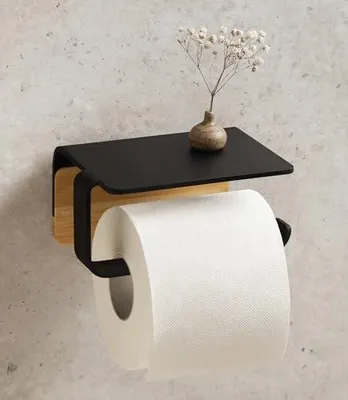 Zdjęcie produktu dla Uchwyt na papier toaletowy metalowy bambusowy bez wiercenia półka
