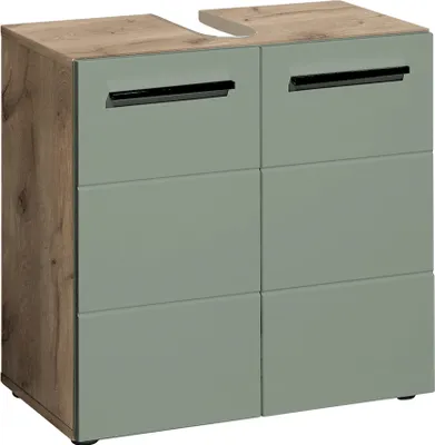 Produktbild von Waschbeckenunterschrank >Vista< 2 Türen, 1 Boden, schilfgrün / viking oak Nachbildung - 60x62x31 (BxHxT)