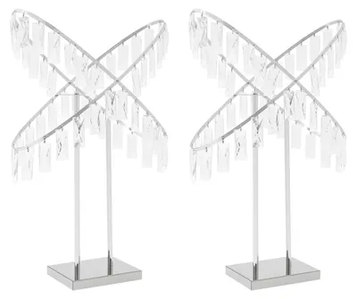 Obrázok produktu pre Stojany na kvety na svadbu – X-tvarové dekorácie na podlahu a stôl – kov a akryl – 47 × 77 cm – sada 2 stojanov – strieborné