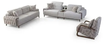 Produktbild von Beiges Sofa-Set mit Buche-Details, 3-teilig (BD)