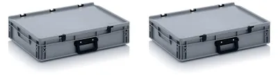 Produktbild von 2 Stück Eurobehälter 60 x 40 x 13,5 cm mit Scharnierdeckel und Tragegriff, 2er Set