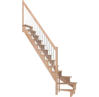 Produktbild von Dolle Raumspartreppe Lyon inkl. einseitigem Geländer Buche unbehandelt Treppenlauf 1/4 gewendelt unten links 75cm breit Metallstäbe