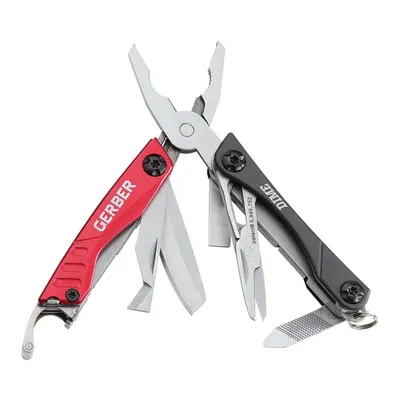 Obrázok produktu pre Mini náradie Gerber, DIME, sivo-červené, kliešte, čepeľ z ocele 3Cr13, otvárač balíkov, plochý skrutkovač, krúžok