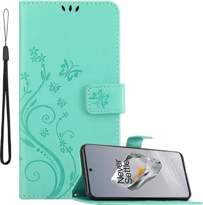 Obrázek produktu pro Cadorabo kryt pro OnePlus 12 v barvě FLORAL TURQUOISE ochranný kryt v květinovém designu s magnetickým zavíráním, funkcí stojánku a sloty na karty flipové pouzdro květinový kryt pouzdro na mobilní telefon s klopou pouzdro typu kniha