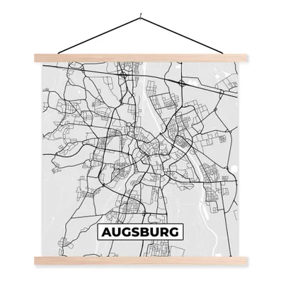 Produktbild von MuchoWow® Textilposter Karte - Augsburg - Karte - Deutschland 60x60 cm mit holzfarbenen Rahmen - Wanddekoration