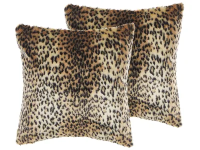 Produktbild von BELIANI Dekokissen 2er Set Braun Quadratisch 45 x 45 cm mit Füllung Leopardenmuster Abnehmbare Bezüge mit Reißverschluss Animal Print für Couch Bett