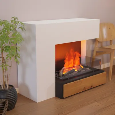 Produktbild von GLOW FIRE Elektrokamin 'Planck' | Wasserdampf Kamin mit OMC 600 inkl. Holz in weiß Rechtsoffen | HxBxT: 109x90x53cm
