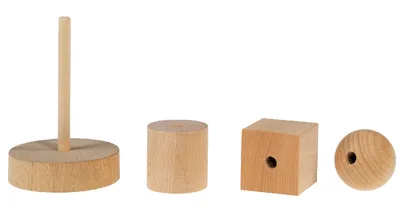 Imagen del producto de Juguete de madera, torre de construcción con rodillos, bolas y cubos. Dimensiones: 75x75x145 mm. Nuevo