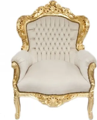 Produktbild von Barocksessel Barock Sessel Barockstuhl Armlehne Weiß Gold Kunstleder Esszimmer Wohnzimmer Büro Flur Schminkstuhl Klassisch Barock Stuhl Premium Luxus