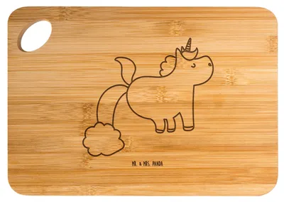 Produktbild von Mr. & Mrs. Panda Schneidebrett Einhorn Pupsen - Transparent - Geschenk, brotzeitbrettchen, Unicorn, schneidbrett, Holzbrett, Spaß, Hackbrett, Frühstücksbrettchen, Lustig
