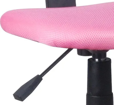 Close-up of a pink office chair seat.